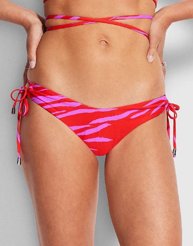 Solid Female SwimwearSkin Deep Loop Tie Side Bikini Pant -Mandarin Red