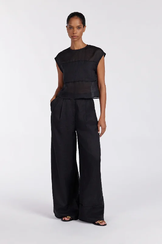 KAI BLACK RAMIE PANELLED TOP