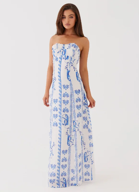 women's fair-trade dressesTayla Linen Maxi Dress - Floral Wave