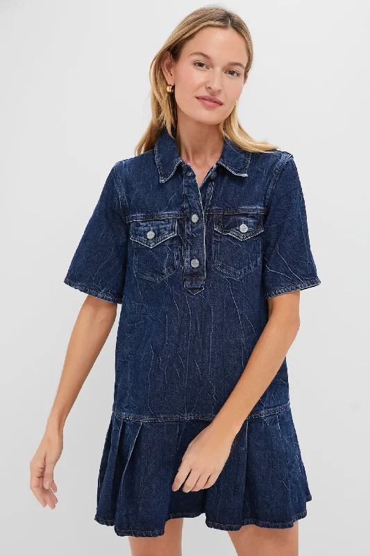 Pearl DressMid Blue Stone Crinkled Future Denim Mini Dress