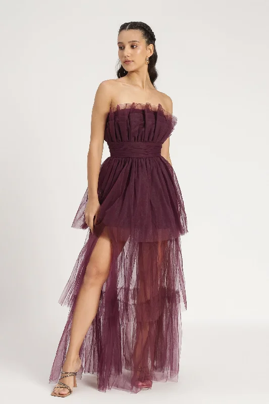 Jersey DressNatalia Tulle Maxi Dress in Plum