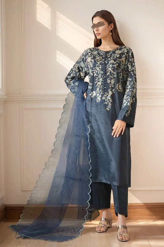 Luxury Pret Embroidered Raw Silk Stitched 3 Piece