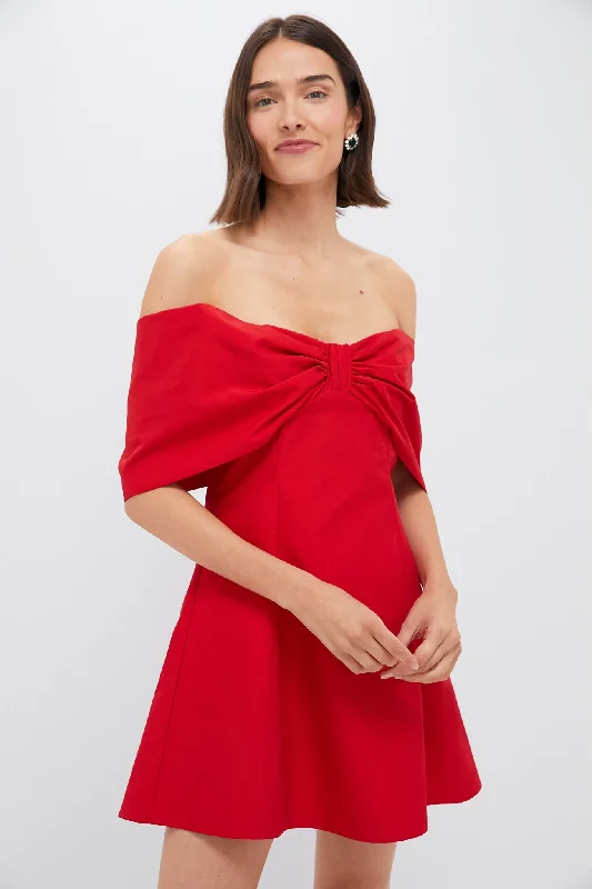 women's cold-shoulder dressesOff-the-Shoulder Red Bow Bates Mini Dress