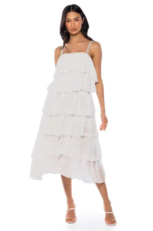 High-Neck DressROSE TIERED SLEEVELESS MAXI DRESS IN WHITE