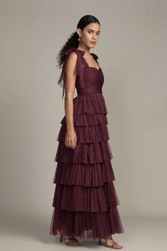 Ribbon DressOphelia Plum Maxi Dress with Tie Detail