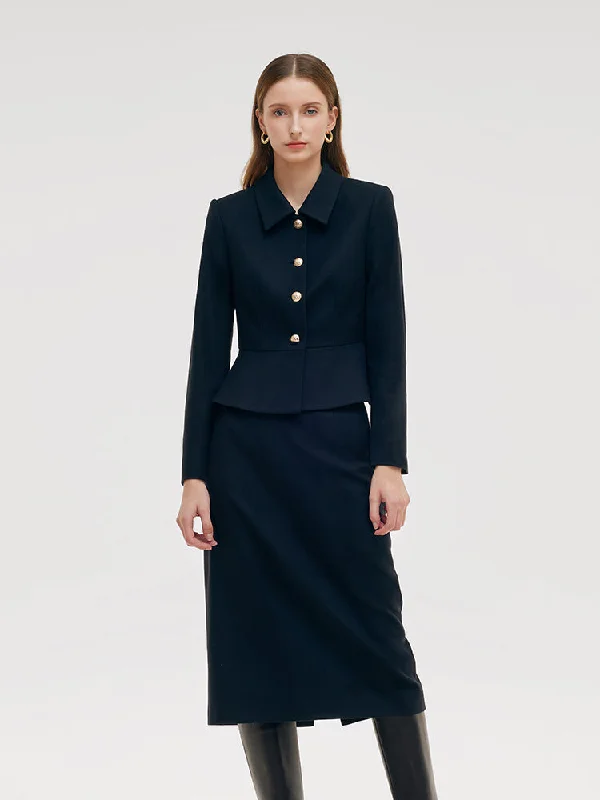 Cashmere Wool Blend Jacket And Midi Skirt Two-Piece Set