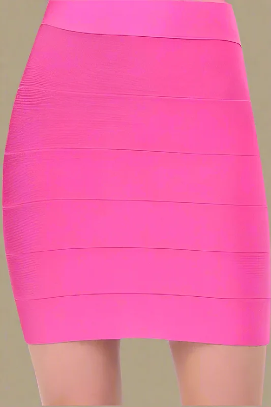 Bridesmaid DressHigh Waist Bandage Striped Mini Skirt - Hot Pink