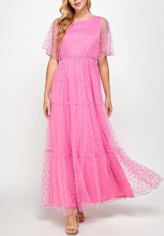 Chiffon DressSoft Mesh Dot Maxi Dress In Fuchsia