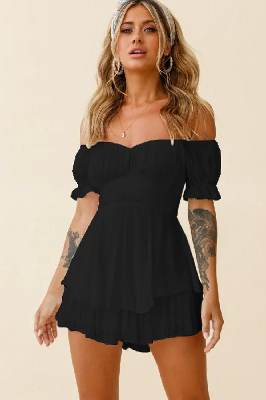 women's bell-sleeved dressesMahoney Smocked Ruffle Mini Dress - Black