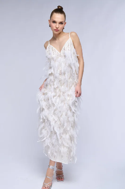 Elegant DressDREAM GIRL FEATHER EMBELLISHED MAXI DRESS