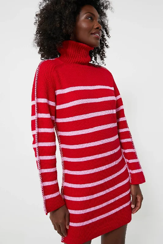 women's denim dressesRed & Pink Striped Emsley Mini Sweater Dress