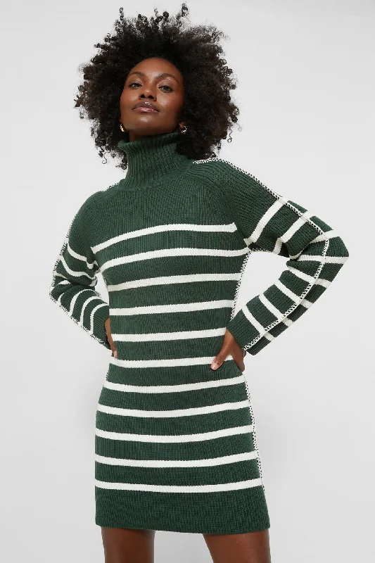 women's velvet dressesPine Green & White Striped Emsley Mini Sweater Dress