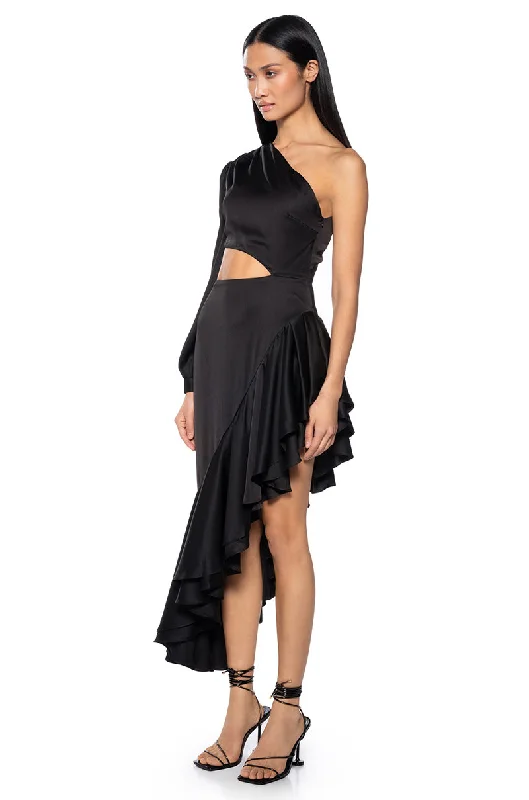 Sweetheart Neckline DressCHA CHA HIGH LOW CUTOUT MAXI DRESS IN BLACK