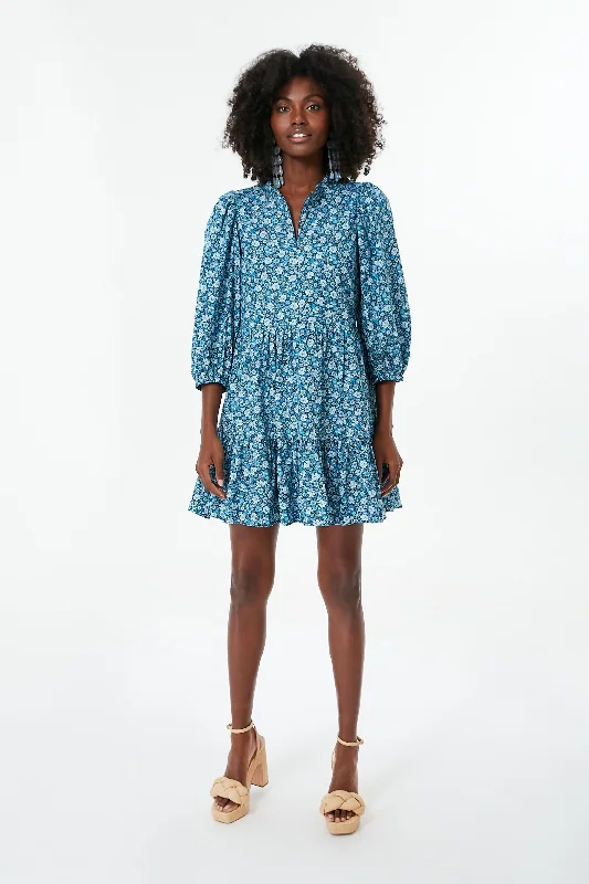 Zip-Up DressBlue Zip Front Flora Mini Dress