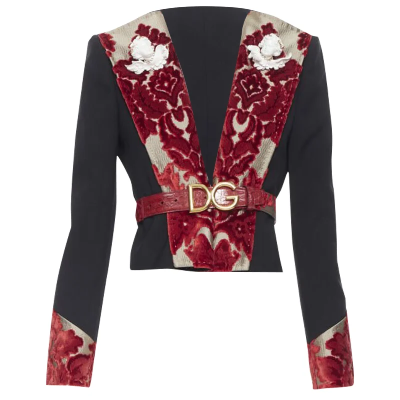 Dolce & Gabbana wool velvet brooch belted blazer