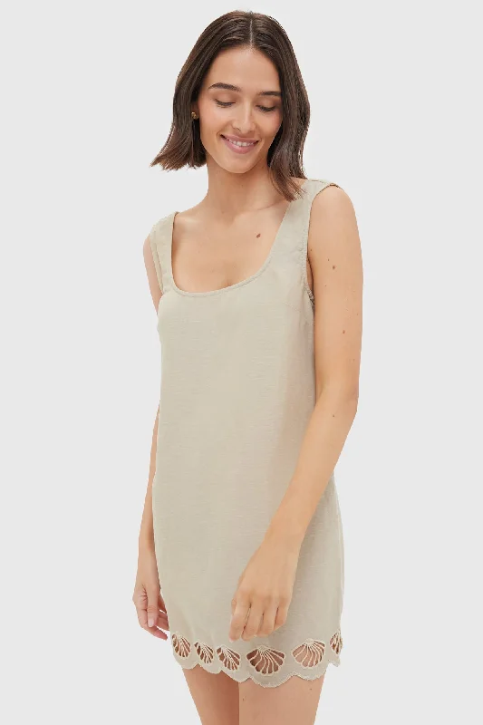 Casual DressJute Air Linen Scallop Mini Dress