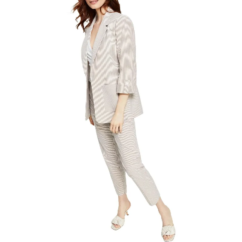 Petites Womens Sriped Long Sleeve Open-Front Blazer