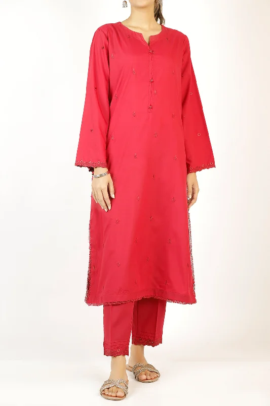 Solid Embroidered Polyester Stitched 2 Piece (Shirt/Trouser)