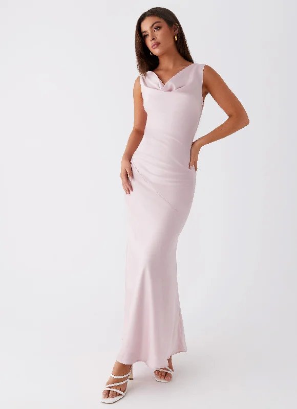 women's lace-up dressesBe Mine Satin Maxi Dress - Mauve Pink