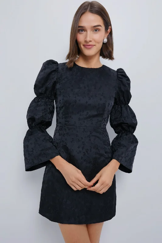 Peplum DressBlack Jacquard Puff Sleeve Darcy Mini Dress