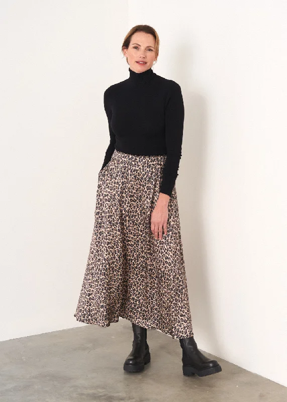 women's denim midi skirtsMARTHA LEOPARD PRINT SATIN SKIRT