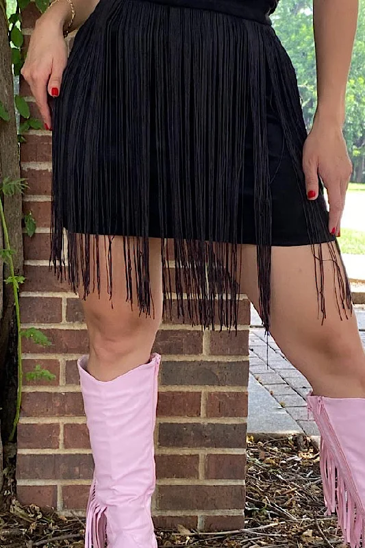 women's striped tulip skirtsBQ13304  Black skirt w/fringe tassels IS17