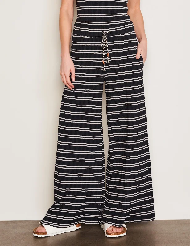 women's yoga pantsSundry Variegated Rib Stripe Wide Leg Pant in Deep Navy