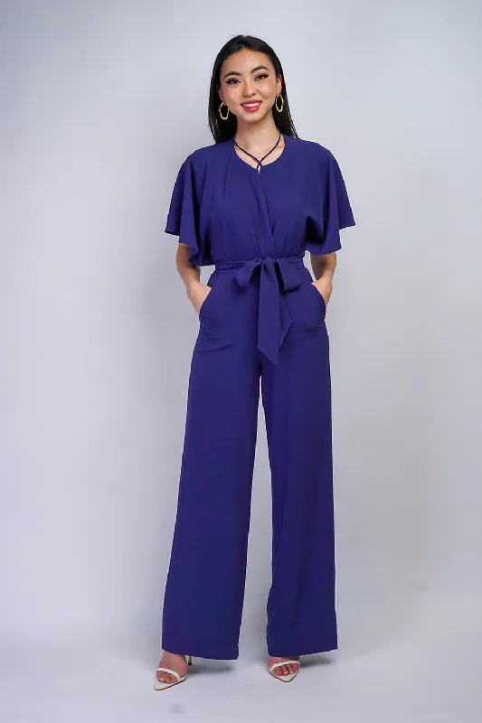 women's jumpsuits made of satinBluebonnet Pleated Wrap Necee Jumpsuit in