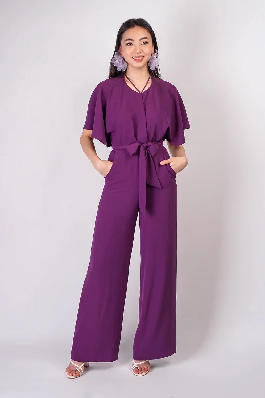 women's jumpsuits for affordable luxuryEggplant Pleated Wrap Necee Jumpsuit