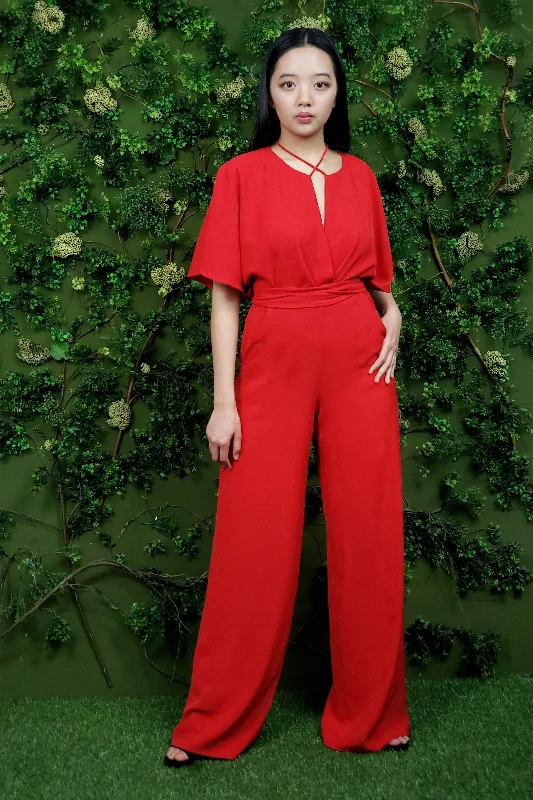 women's jumpsuits with bow tiesNecee Jumpsuit Red