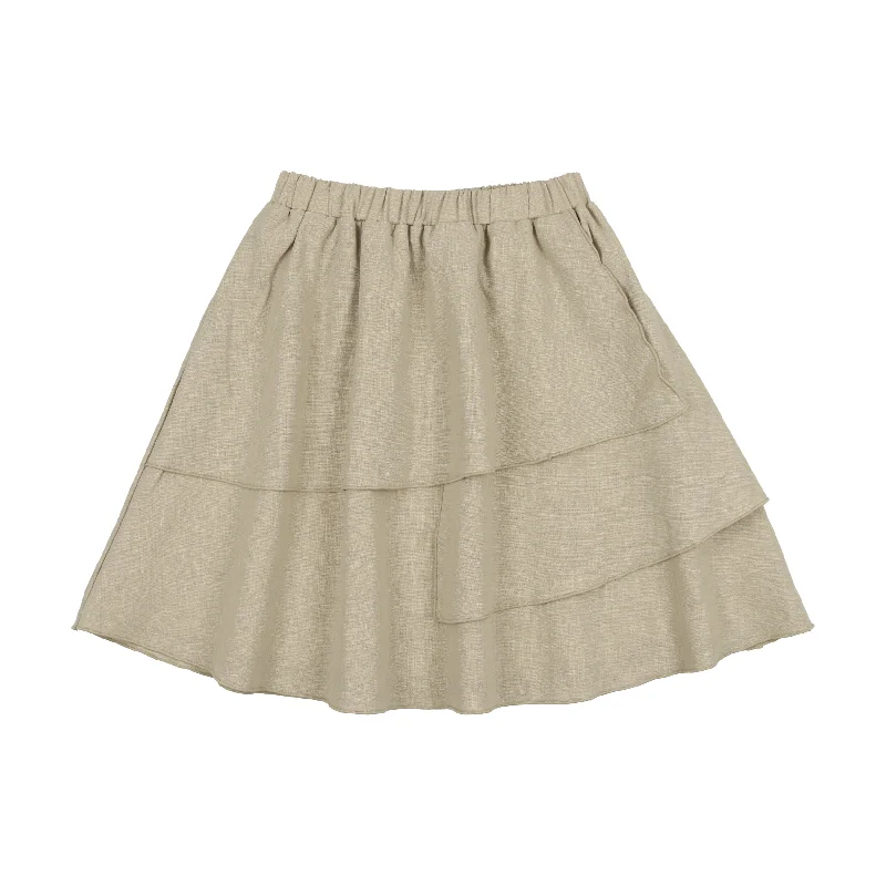 women's elastic-waisted skirts for pregnancyAnalogie Linen Layered Skirt - Light Green