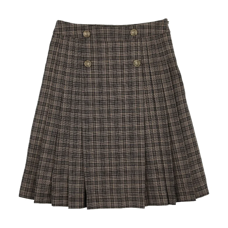 women's zip-up skirtsAnalogie Pleated Skirt - Navy/Brown Plaid