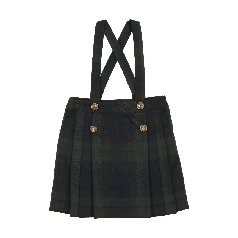 women's flowy skirtsAnalogie Pleated Suspender Skirt - Forest Plaid