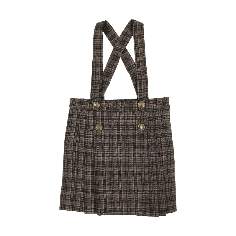 women's knitted skirtsAnalogie Pleated Suspender Skirt - Navy/Brown Plaid