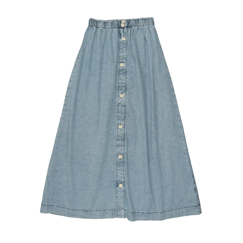 women's formal tiered skirtsAnalogie Stonewash Long Button Down Skirt  - Stonewash