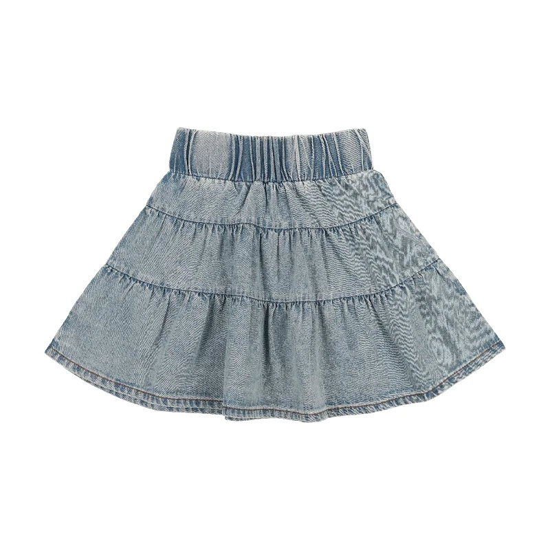 women's tulip skirtsLil Legs Denim Tiered Skirt - Stone Wash