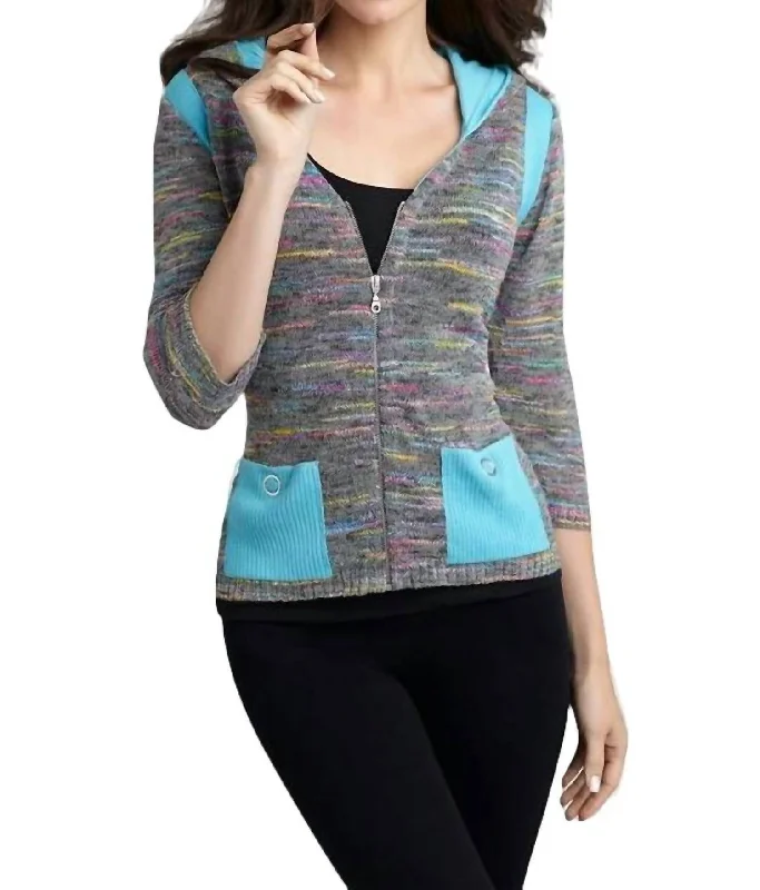 Plus-Size Flannel SweatersColorblock Melange Cardigan In Gray Multi