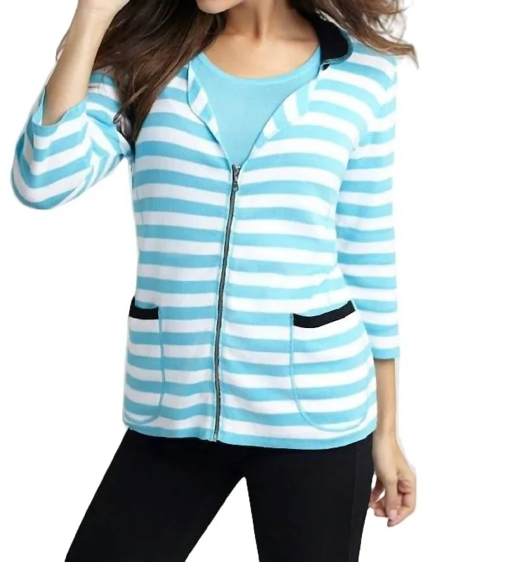 Women's SweatersColorblock Striped Cardigan In White/turquoise