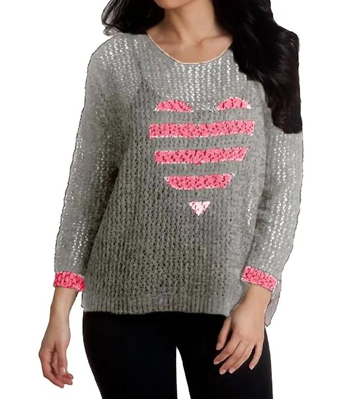 Cardigan SweatersCrochet Heart Crew In Frost/pink