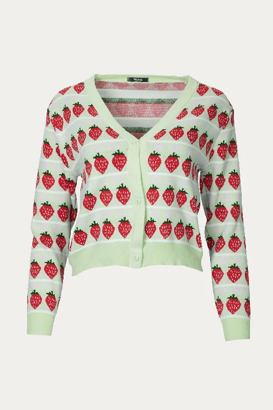 Retro SweatersCropped Retro Strawberry Cardigan In Green