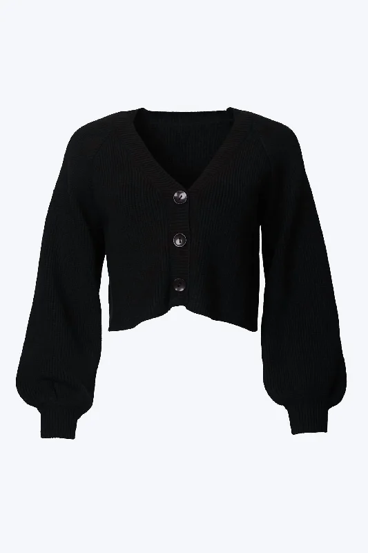 Fitted SweatersCropped Slouchy Ribbed-Knit Cardigan In Black