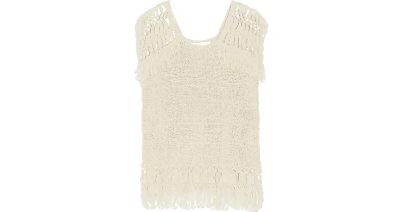 Colorful SweatersFringe Crochet Sleeveless Top In White