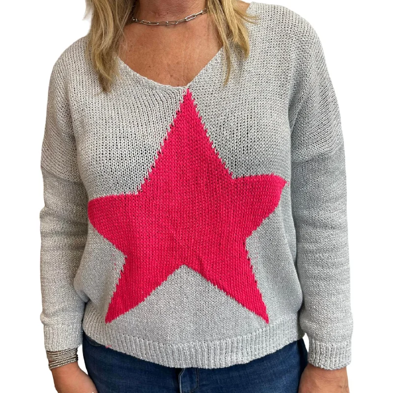 Thick Cashmere SweatersLurex With Star Sweater In Silver/hot Pink