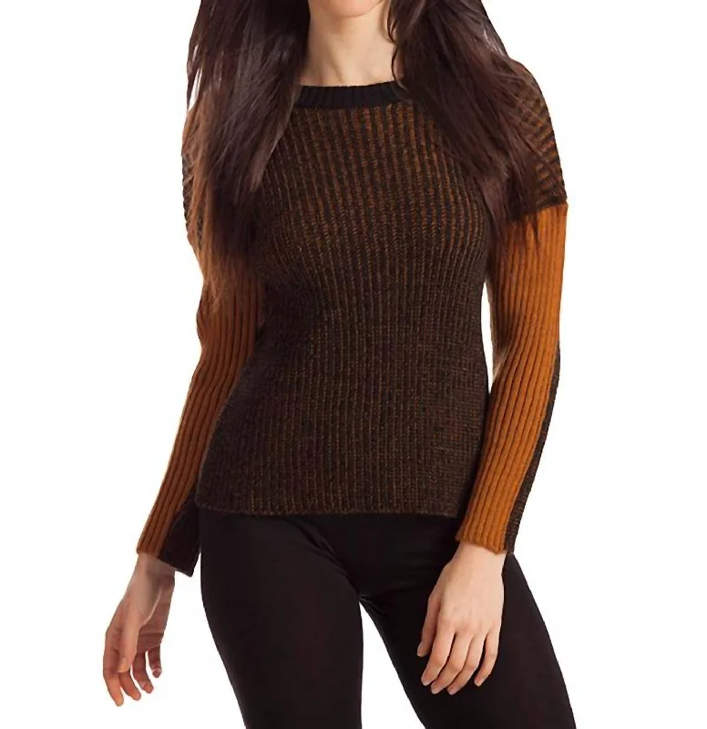 Thick Cashmere SweatersMaggie Two Tone Ribbed Sweater In Blackmustard