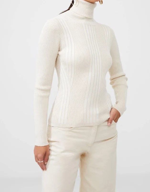 Extra-Large Knitted Crewneck SweatersMari Roll Neck Jumper Sweater In Cream Multi