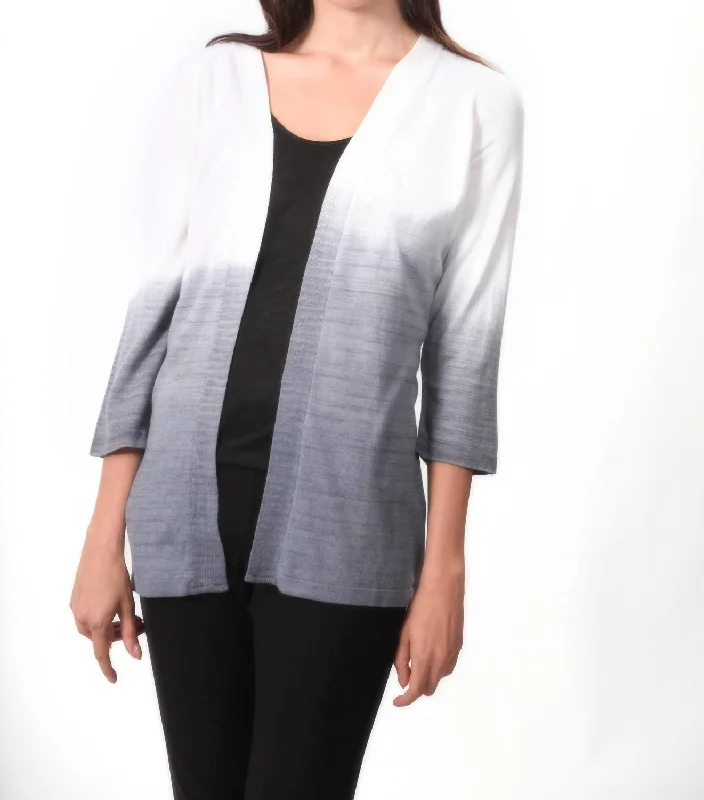 Cozy SweatersOmbre Back-Cutout Cardigan In Gray/white