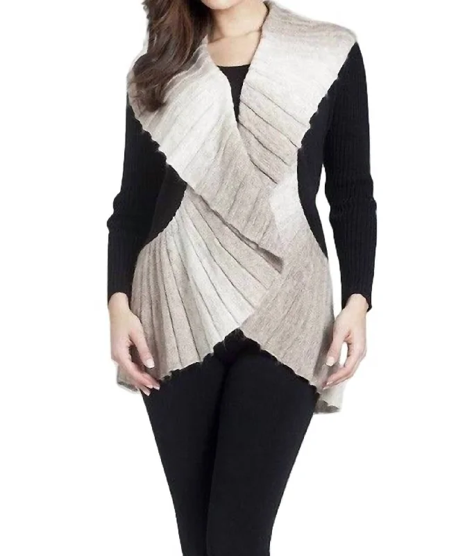 Flannel Patterned Cashmere SweatersSignature Wrap Sweater In Taupe/white