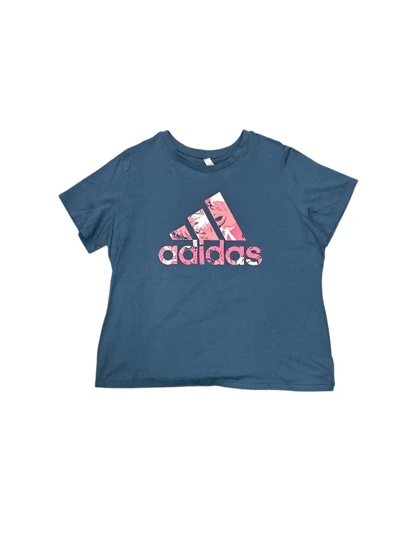 women's tops made from cottonTop Short Sleeve By Adidas In Navy, Size: 3x