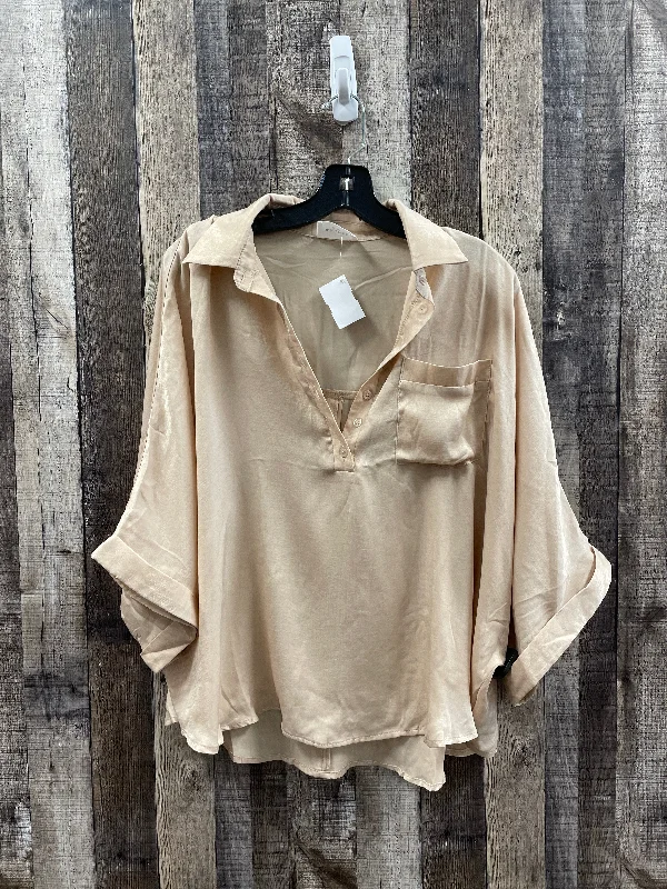 women's stylish topsTop Short Sleeve By Andree By Unit In Tan, Size: M