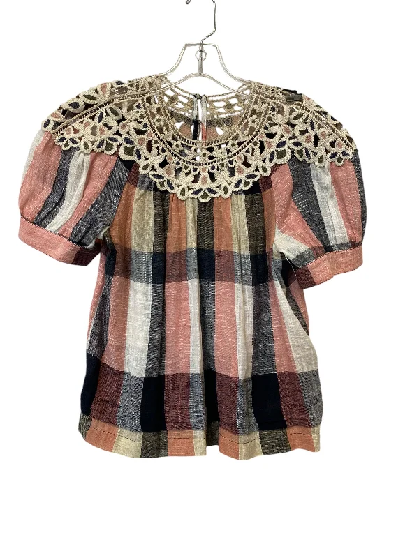 women's tops for mixing and matching with different bottomsTop Short Sleeve By Anthropologie In Plaid Pattern, Size: Xs